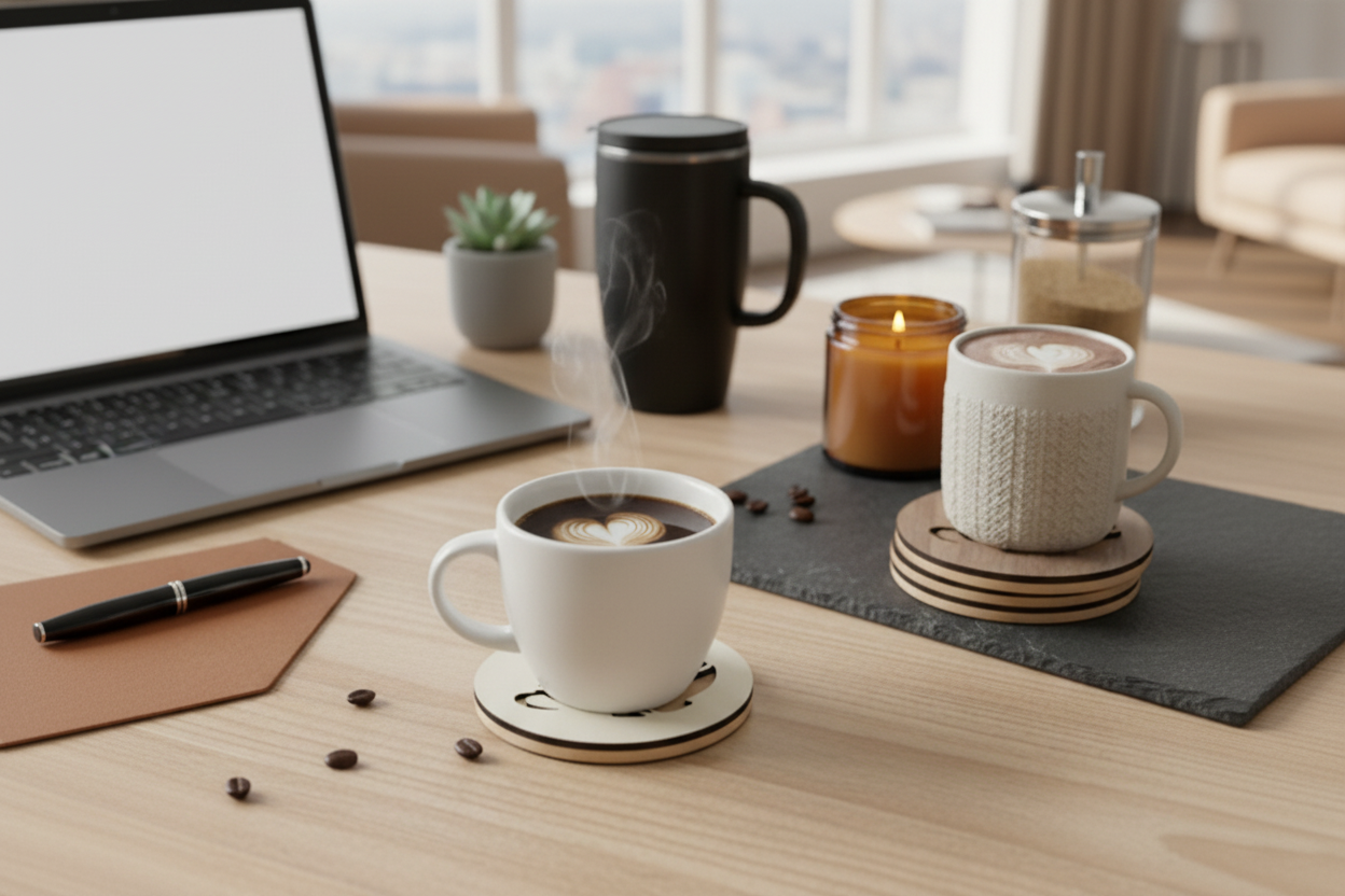 Eleganter Holz-Untersetzer "Coffee Silhouette" – Handgefertigtes Design