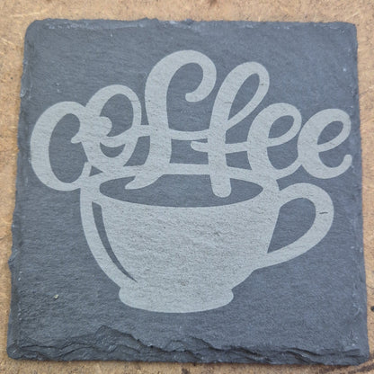 Schiefer-Untersetzer "Coffee" – Rustikaler Schutz mit Statement