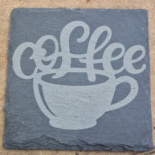 Schiefer-Untersetzer "Coffee" – Rustikaler Schutz mit Statement